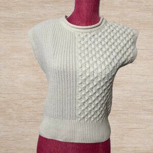 Rachel Zoe White Sweater Short Sleeve Top Cableknit Women’s Size XS Cozycore